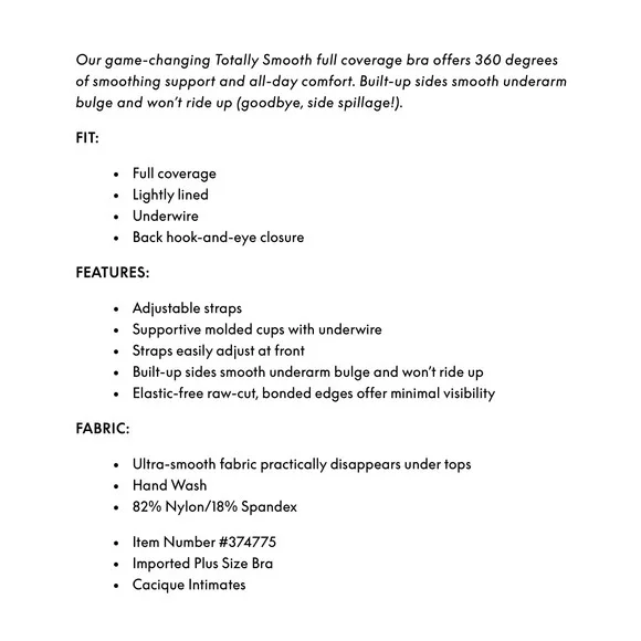 Cacique Totally Smooth Lightly Lined Full Coverage Bra Black 38F - Picture 10 of 10